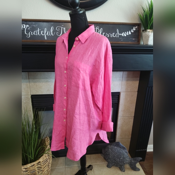 Lands' End Bold Pink Collared Shirt - Picture 7 of 10